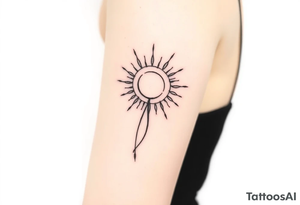 Shining Mystical sun with long  leaning stem tattoo idea