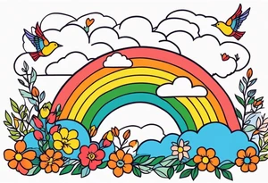 rainbow in clouds
with birds and vintage flowers
old school vintage simple traditional design 



bold color simple tattoo idea