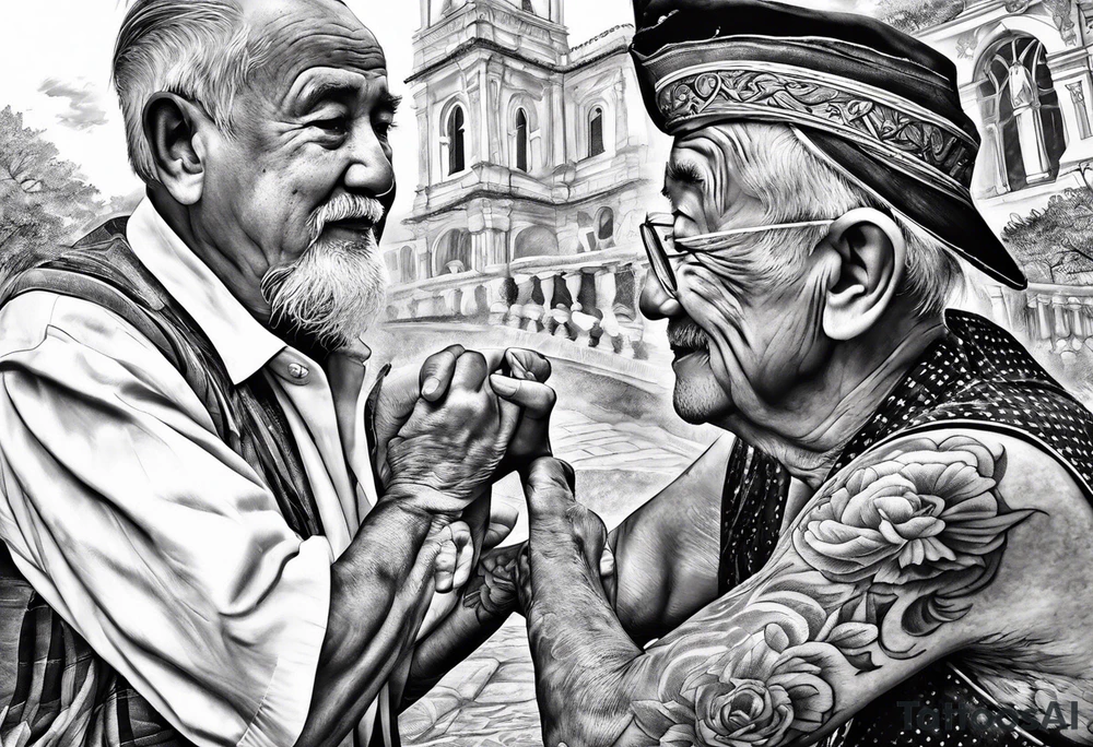 Grandfather reaching to grandson tattoo idea