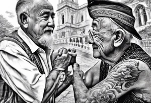 Grandfather reaching to grandson tattoo idea