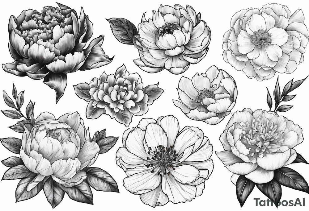 Birth flowers from January, February, September, October and December and peony tattoo idea