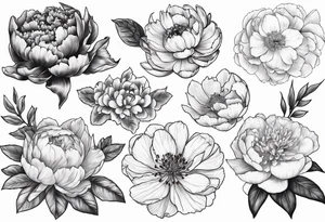 Birth flowers from January, February, September, October and December and peony tattoo idea