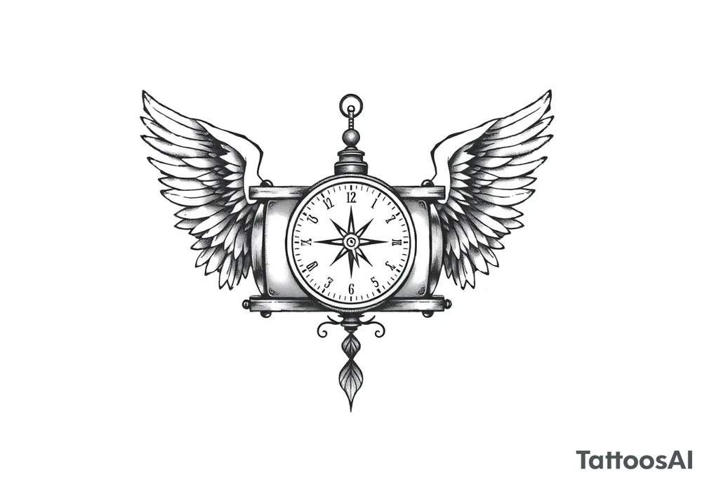 Slot machine with compass and clock with angel wings tattoo idea