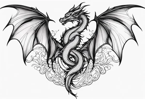 Mother dragon wings spread with 3 baby dragons tattoo idea
