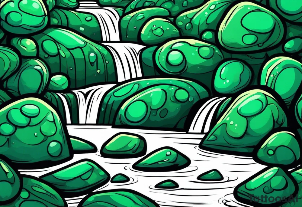 Emerald stones waterfall background tattoo idea