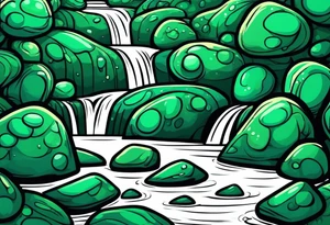 Emerald stones waterfall background tattoo idea