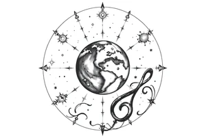 system of the universe with earth and a clef for my love to music, I am zodiac auqarius and my child is the best tattoo idea