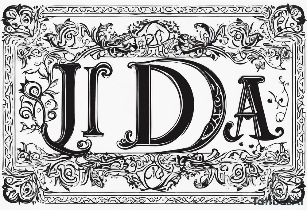 Spell out “wanderlust” with the initials “jda” in the middle. Whimsical font tattoo idea