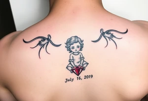 Ruby gemstone with a little girl with the birthday July 6, 2019 to fit on lower ankle tattoo idea