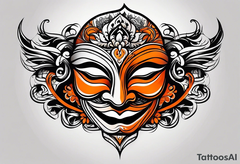 Laughing mask that is orange and black simplistic tattoo idea Laughing mask that is orange and black simplistic tattoo idea