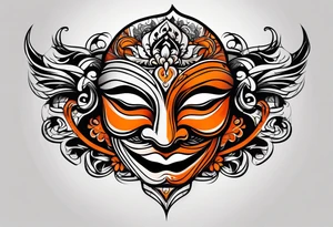 Laughing mask that is orange and black simplistic tattoo idea