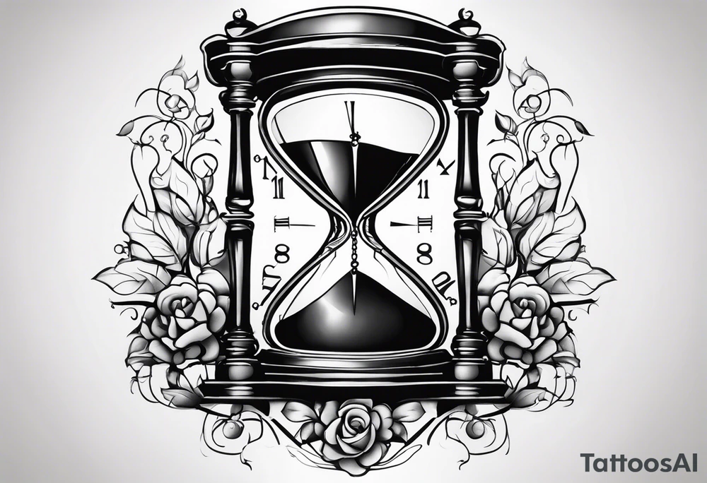 a tattoo mixing a clock integrated with an hourglass an hourglass in black and white where the year 1979 appears. on the amount of the hourglass tattoo idea