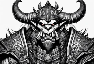 orc from world of warcraft with a dead dire wolf pelt on its head tattoo idea