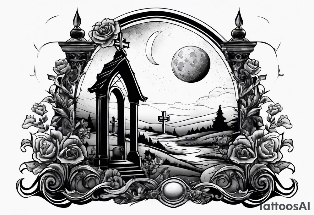 graveyard with moon tattoo idea