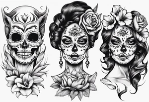 Catrina head with tulip in mouth tattoo idea