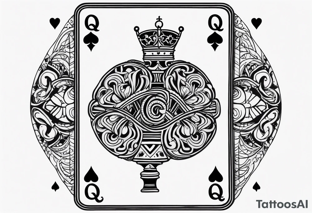 one playing card with both queen of hearts and king of spades in extreme minimalistic style tattoo idea