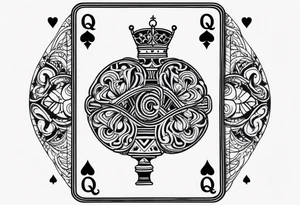 one playing card with both queen of hearts and king of spades in extreme minimalistic  style tattoo idea