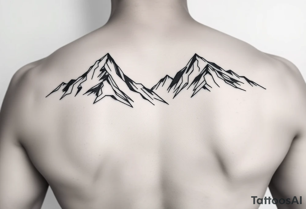 Het laatste ontwerp is mooi! Alleen zou ik graag de bergen als driehoeken willen weergeven. Twee grote bergen erachter en twee kleine bergen ervoor. Dus strakke lijnen. Ik heb deze ontwerpen gevonden onder de zoekterm: minimalist mountain art (two kids). tattoo idea