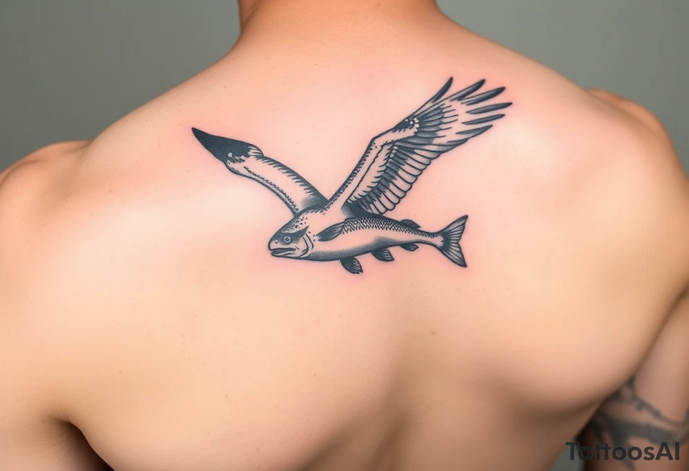 Osprey with a small trout in its talons tattoo idea