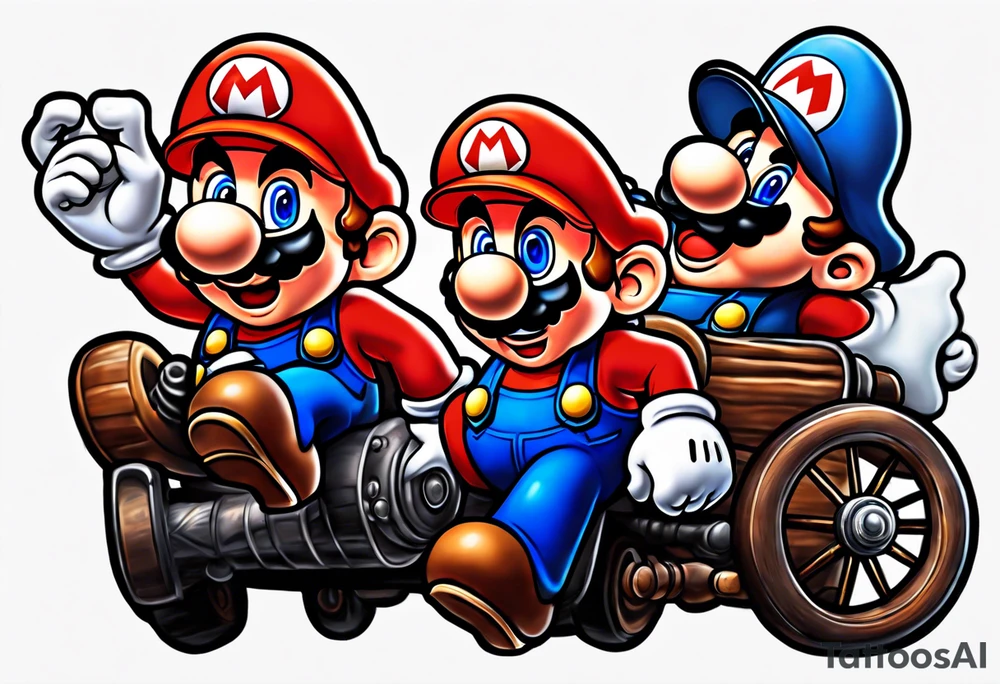 Mario ghosts and goombas with canons tattoo idea