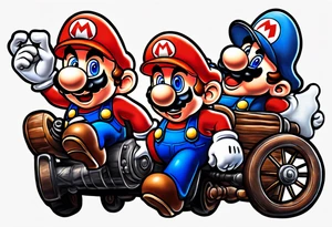 Mario ghosts and goombas with canons tattoo idea
