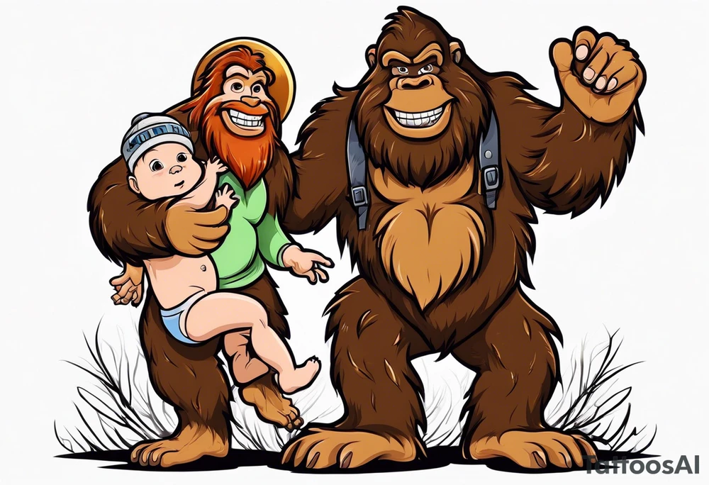 bigfoot holding a baby bigfoot tattoo idea