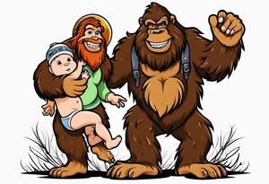 bigfoot holding a baby bigfoot tattoo idea