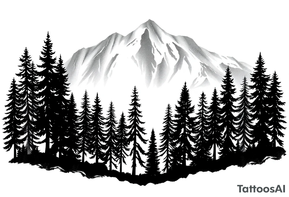 Coniferouse forest silhouette with black and gray trees tattoo idea