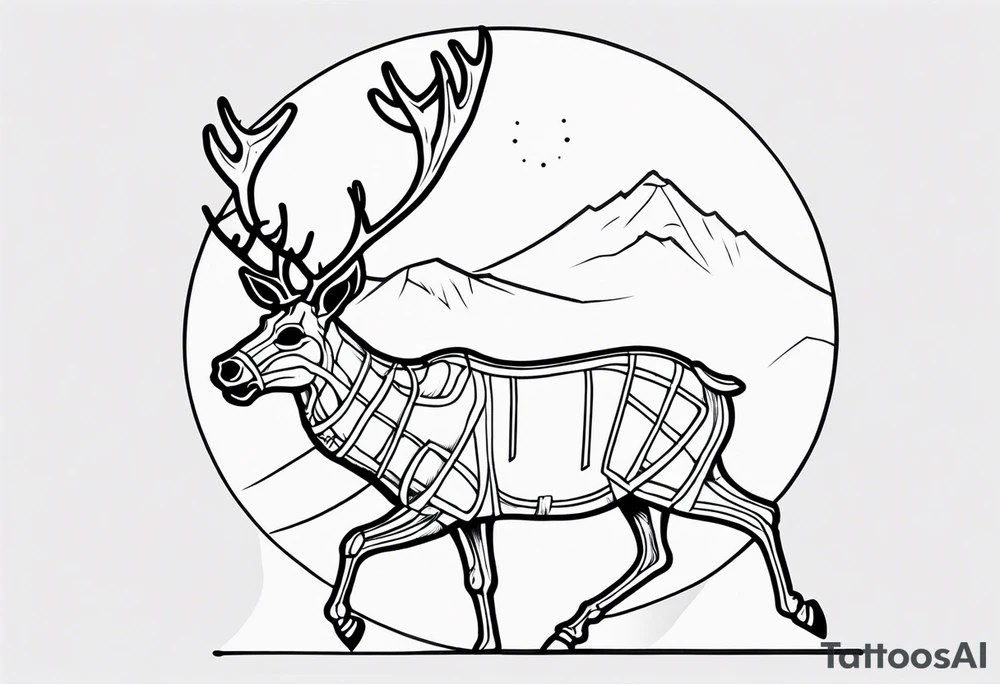 Hooded figure riding on a reindeer skeleton tattoo idea