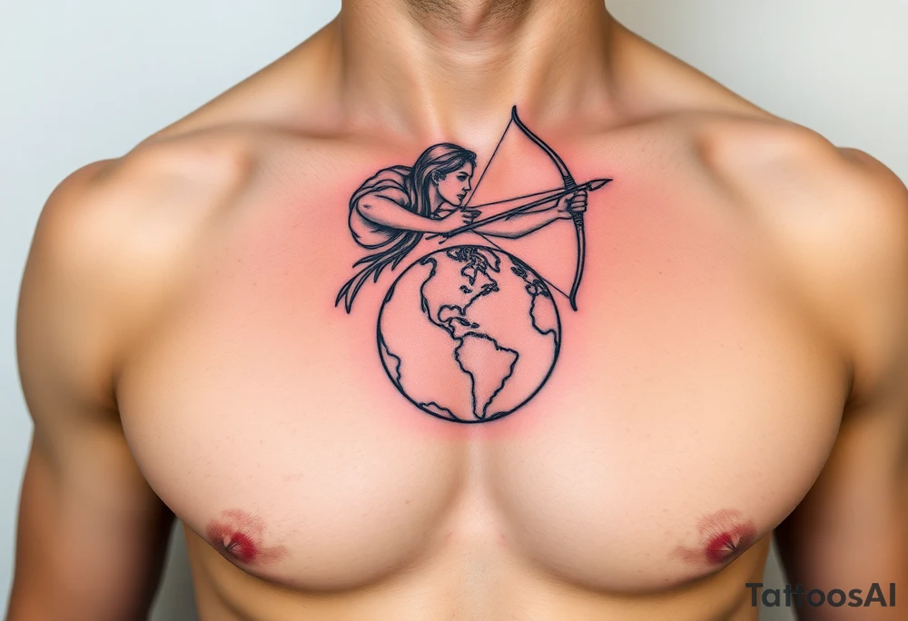 Sagittarius form hovering over the world tattoo idea