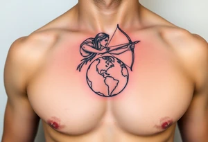 Sagittarius form hovering over the world tattoo idea