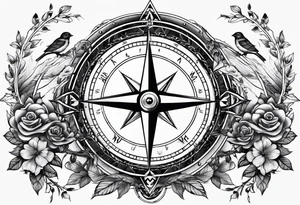 Compass with three birds tattoo idea