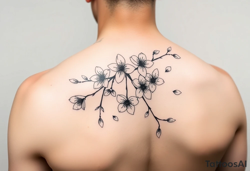 delicate cherry blossoms swirling in spring breeze with petals tattoo idea