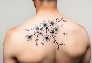 delicate cherry blossoms swirling in spring breeze with petals tattoo idea