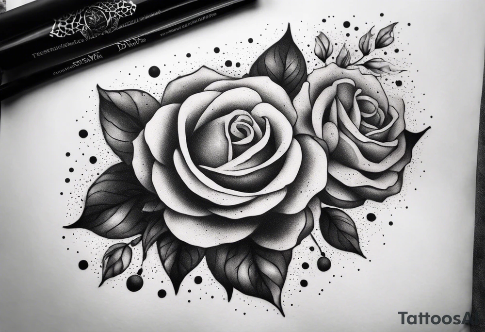 Tesseract with big roses and small stars tattoo idea