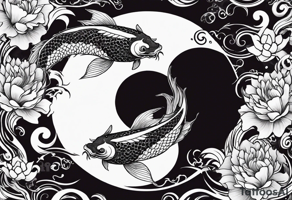 powerful ying Yang symbol made of koi fish and dragons tattoo idea