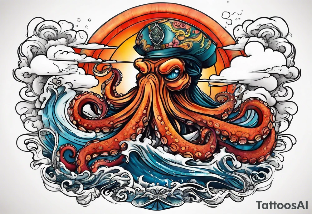 Octopus volcano bridge tattoo idea