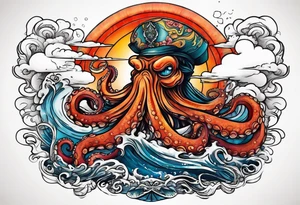 Octopus volcano bridge tattoo idea
