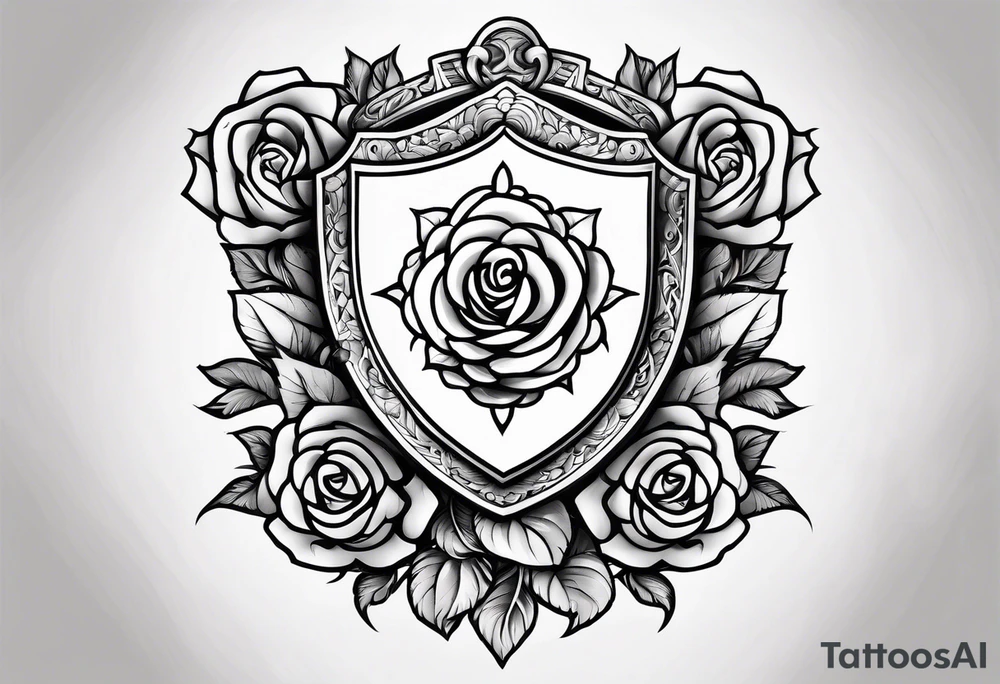 Aegis shield surrounded by roses tattoo idea