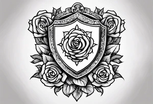 Aegis shield surrounded by roses tattoo idea