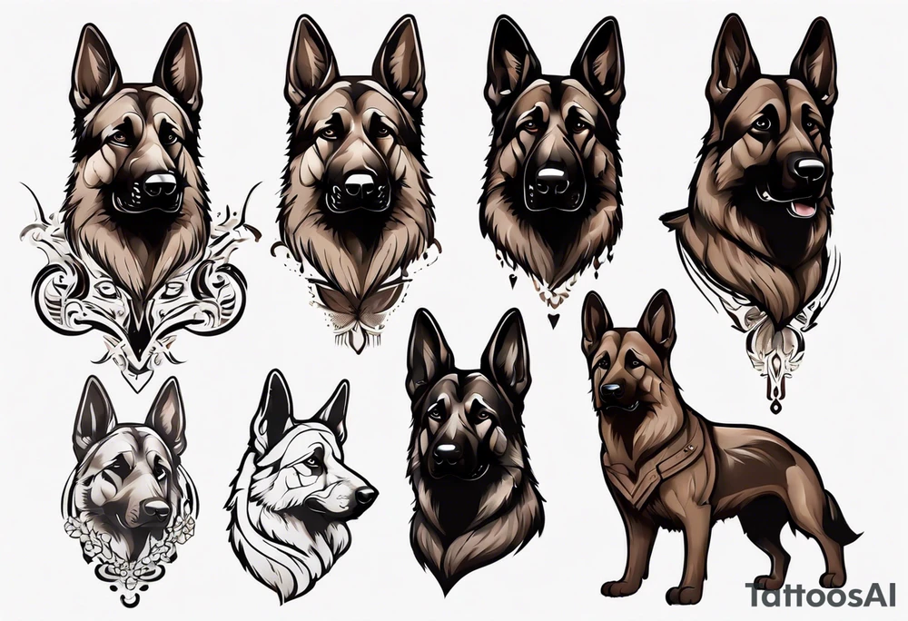Dark brown German shepherd tattoo idea