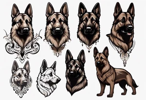 Dark brown German shepherd tattoo idea