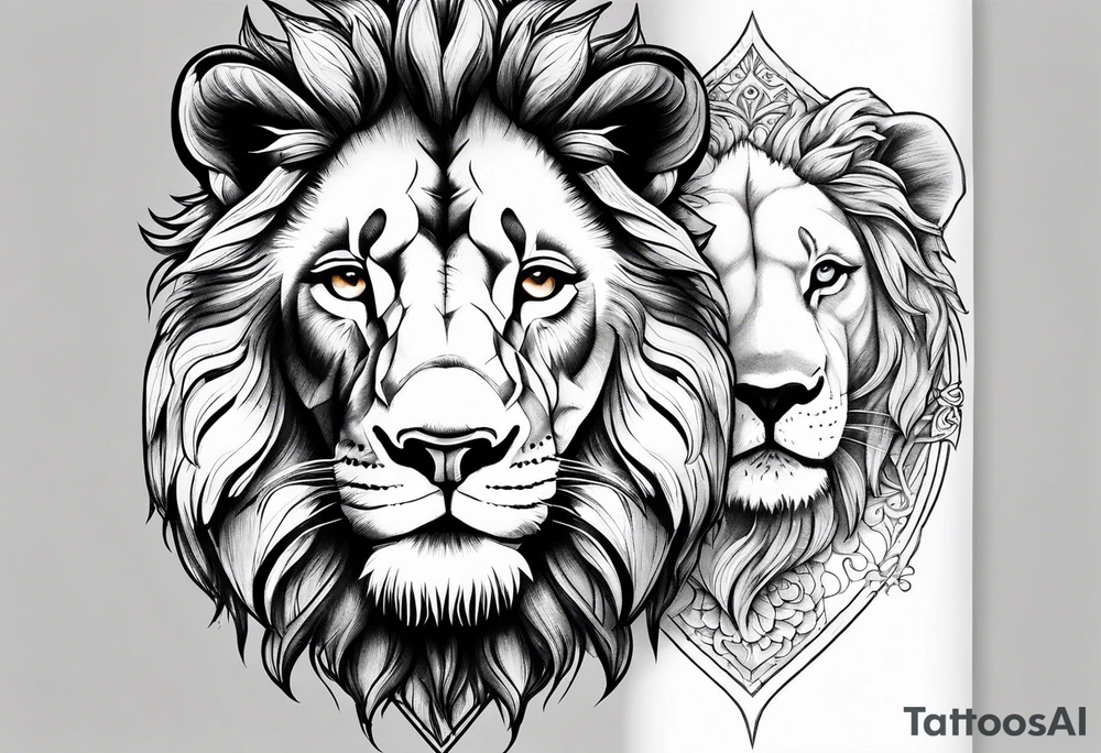 Lion and a lamb with a cross arm sleeve tattoo idea