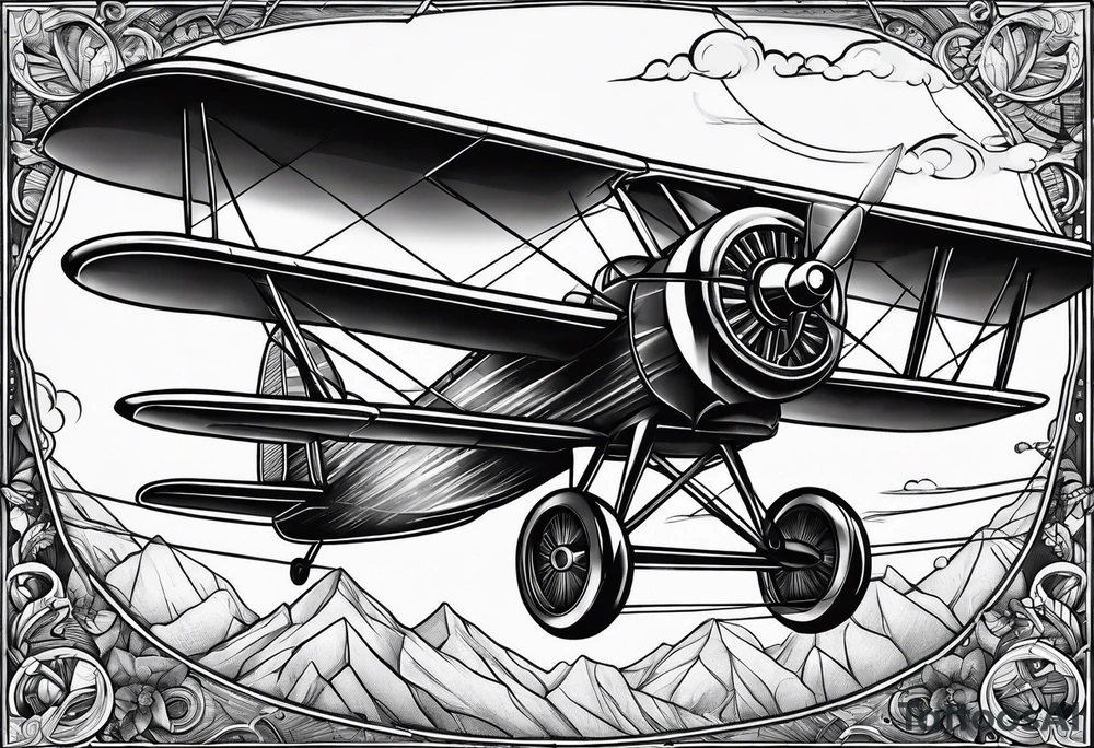 sketch of adventure plane in perspective from the bottom tattoo idea