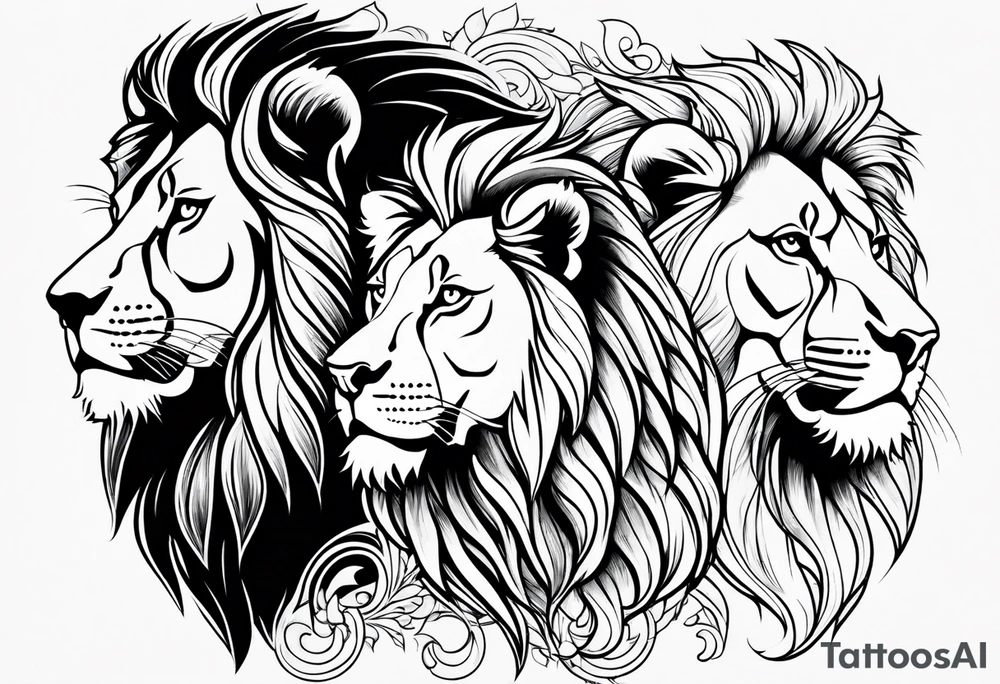 Realistic lion and lioness 
bonding tattoo idea