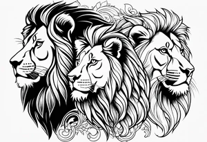 Realistic lion and lioness 
bonding tattoo idea
