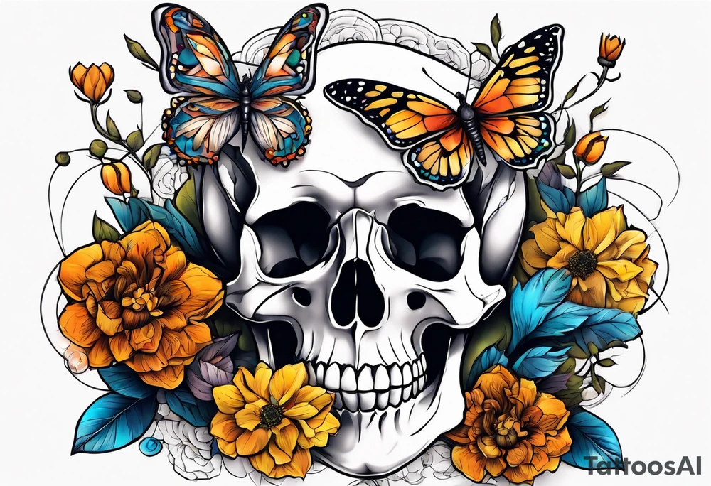 dry bones come alive flowers and butterflies tattoo idea