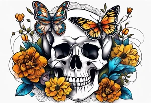 dry bones come alive flowers and butterflies tattoo idea