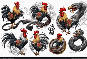 Samurai rooster fighting a snake tattoo idea