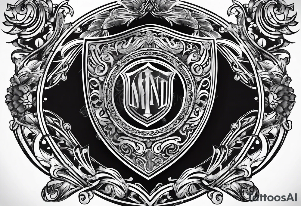 shield shadowy figures inside tattoo idea